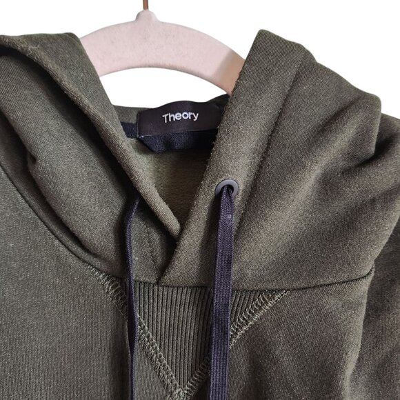 Theory Sweatshirt Men's Green Small Pullover Essential Hoodie Cloud Fleece Pocke - Picture 5 of 12